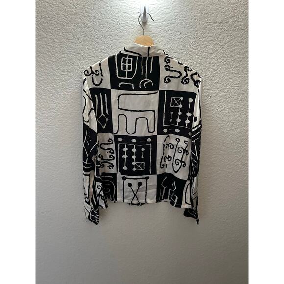 Vintage Sharagano 100% Silk Abstract Art Blouse Black White 90s Avant Garde - Picture 3 of 4